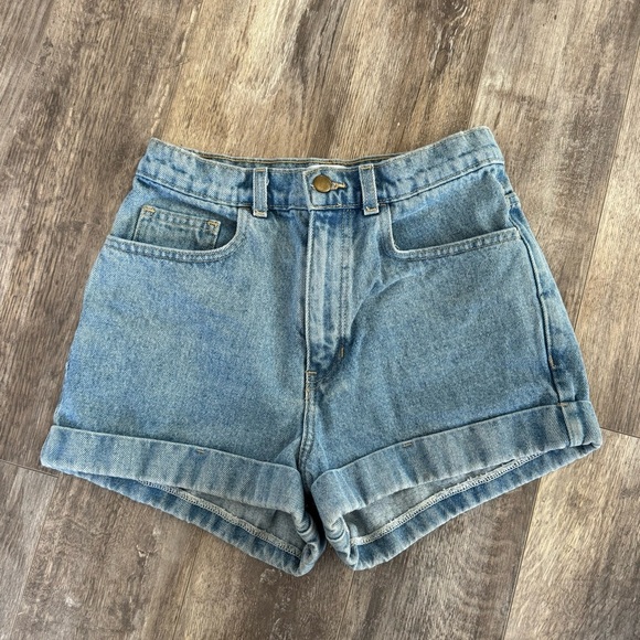 American Apparel High-Rise Cuffed Denim Shorts - Light Wash - Made in USA - Picture 1 of 8